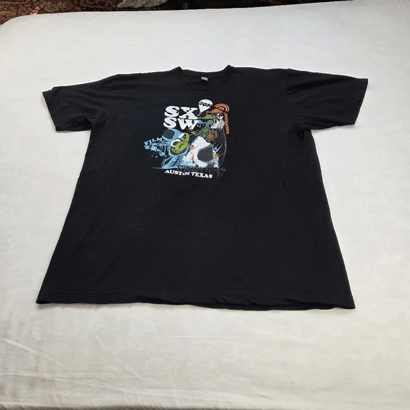 SXSW 2010 Festival T-Shirt Austin Texas American Apparel XL Black Graphic Tee